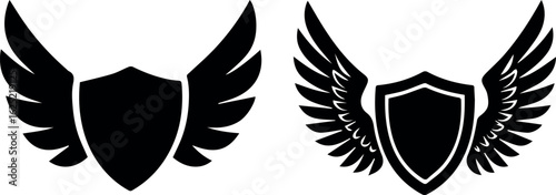 Shield with Wings Black Silhouette Symbol Set