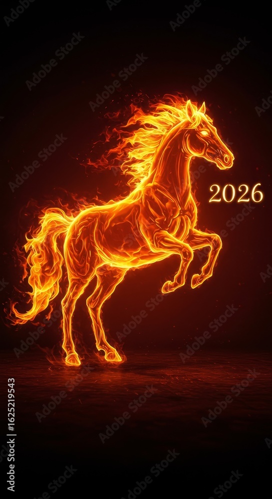 Fototapeta premium Fiery horse, an illustration representing the symbol for 2026. Artistic depiction of a powerful animal for Chinese New Year.