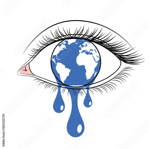 Global empathy tears reflecting our planet's concerns and future