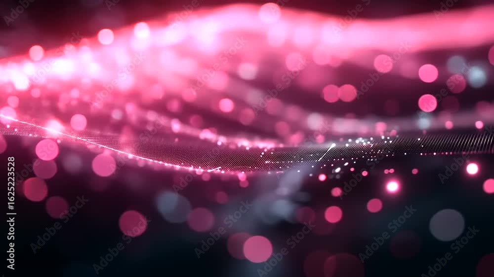 Abstract pink particle wave background animation with bokeh effect and glow