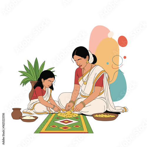 Mother and daughter preparing food together in a kitchen with decorative elements