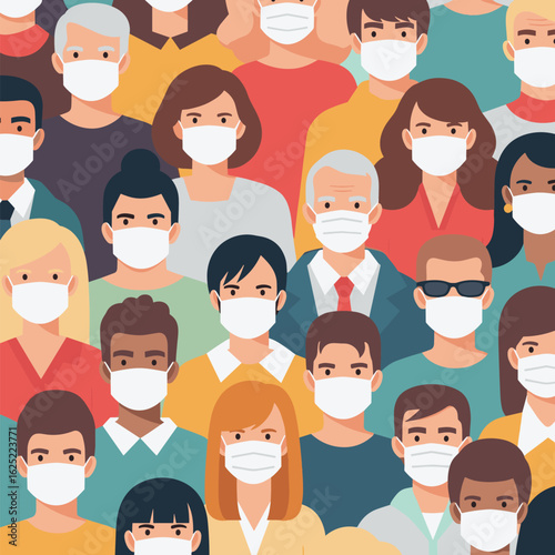 Diverse group of people wearing face masks during public health crisis social distancing