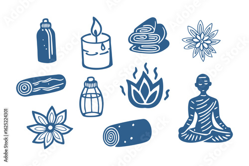 Calmness Icons Set: Discover a collection of intricately drawn symbols designed to evoke tranquility and well-being. This set encapsulates the essence of relaxation and mindful practices.