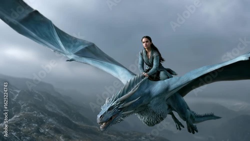 Wallpaper Mural Dragon rider heroine in flight, with stunning detailed mountains in the background. A captivating fantasy scene. Torontodigital.ca