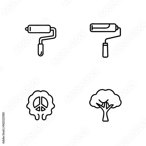 Paint Roller Broccoli and Peace Symbol Graphics Set for Design Projects