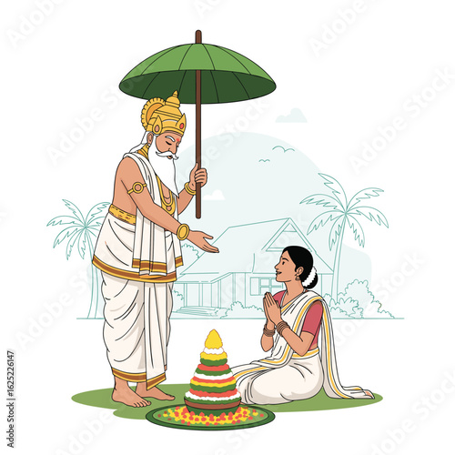 Vamana avatar and mahabali's devotion during onam festival celebration