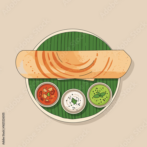 Deliciously authentic south indian dosa served with chutneys and sambar