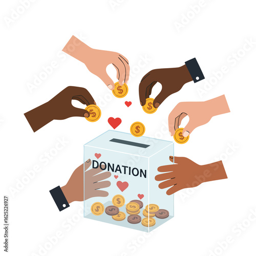 Hands Donating Money into a Donation Box