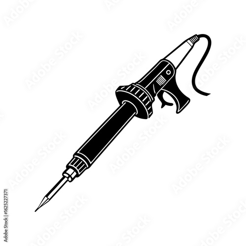 Electric Soldering Iron Vector Illustration – Black and White Electronic Repair Tool Isolated on White Background