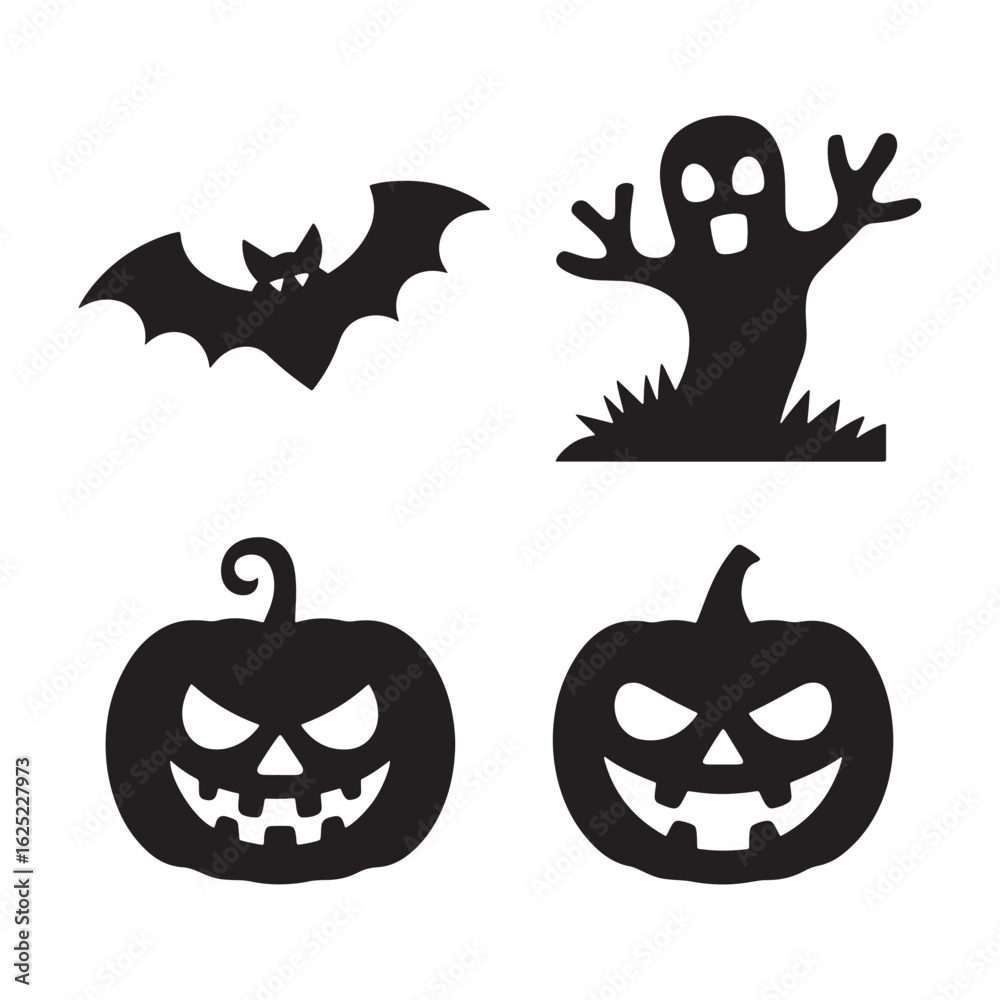 Fototapeta premium Halloween icons spooky bat ghost pumpkins vector