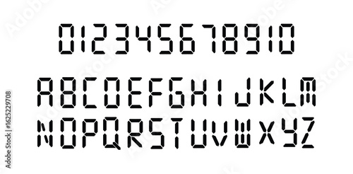 Digital letters and numbers vector set | segmented LED display alphabet and numerals.  Digital  alphabet.