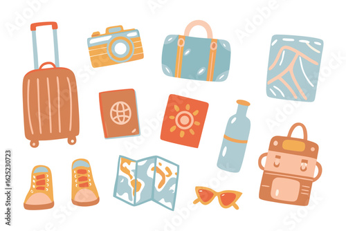 Journey's Essentials: An array of travel essentials, meticulously arranged against a backdrop, embodies wanderlust, beckoning you to embark on a voyage of discovery. 
