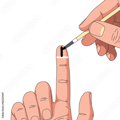 Human finger being marked with indelible ink during a democratic election process
