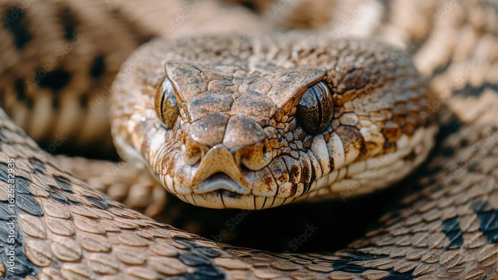 A detailed image of a snake's head, showing its facial features and markings A detailed image of a snake's head, showing its facial features and markings