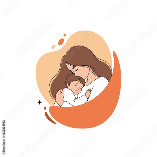 Mother and child embrace illustrative design capturing parental love and affection