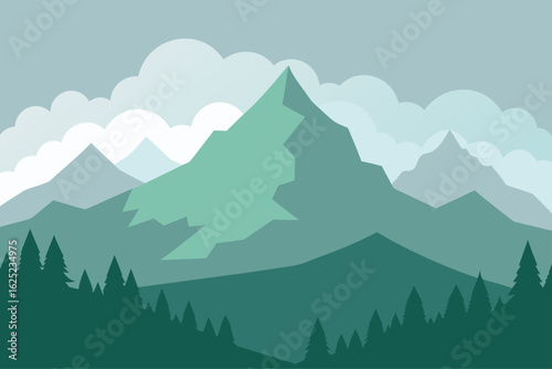 Idaho mountain mist landscape with foggy peaks, tranquil morning haze, scenic wilderness view, peaceful alpine forest and cloud-covered hills – perfect nature background for stock photography.