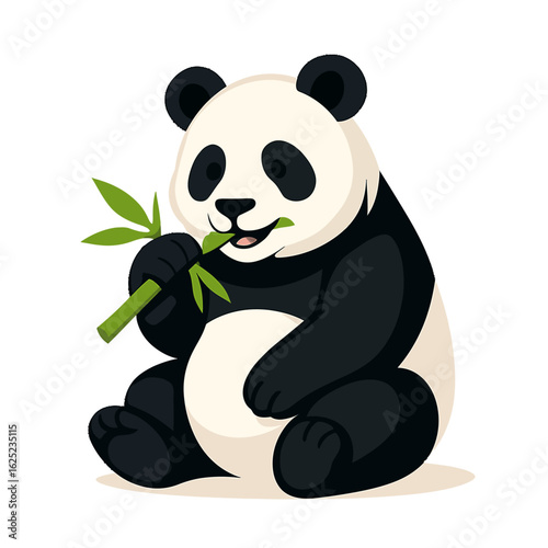 Adorable Panda Bear Happily Eating Bamboo Shoots