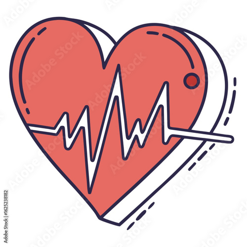 Heartbeat in Heart Shape – Line Art Vector Icon for Health and Medical Concepts