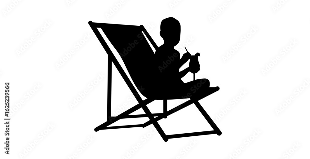 Fototapeta premium A simple, impactful silhouette of a child seated in a folding beach chair.