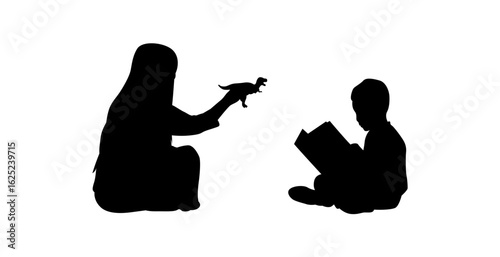 Silhouette of a mother and child, engaging in playful learning.