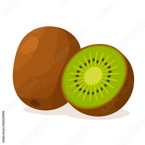 Delicious Whole and Sliced Kiwi Fruit Revealing its Vibrant Green Flesh and Tiny Seeds