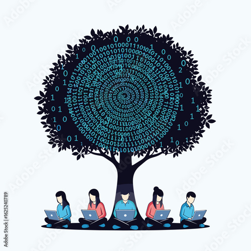 Digital learning and data analysis under a technological tree fostering knowledge growth