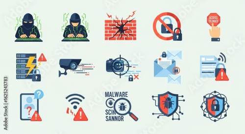 Cybersecurity Threats Protection Icons