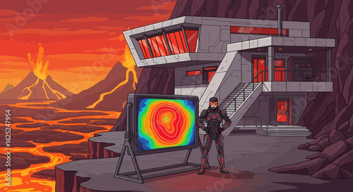 Futuristic Outpost Monitoring Volcanic Activity In A Rugged Environment