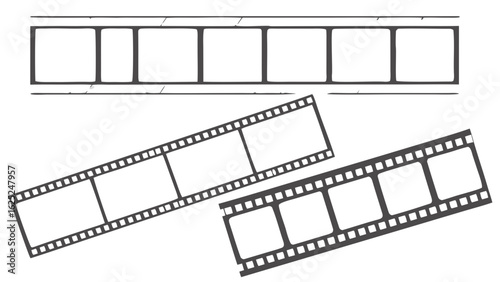 film strip line art design cinema photography negative frames movie reel vector illustration outline style isolated on white background.