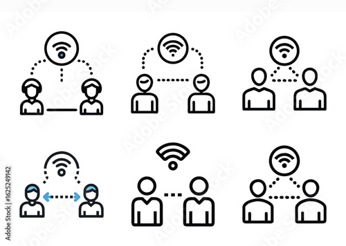 Illustration of People Connected Through WiFi Network for Communication and Sharing