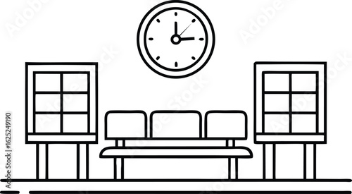 Simple Line Art Illustration of a Modern Waiting Room