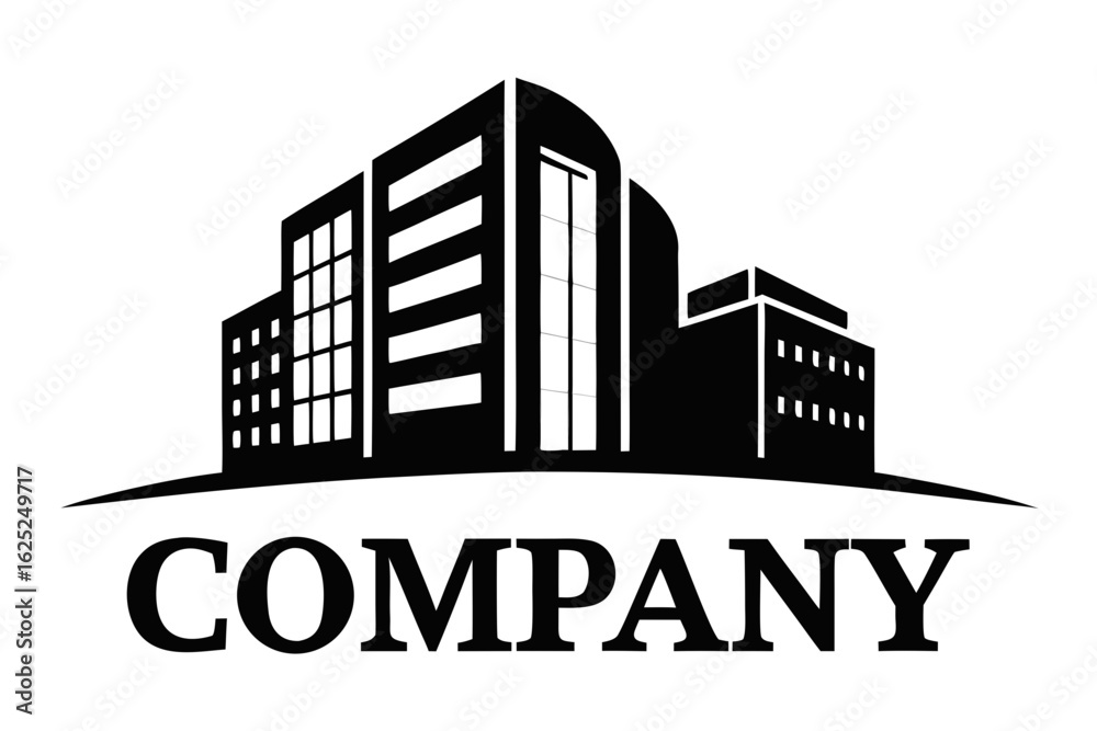 Fototapeta premium Building with Company Logo Silhouette Vector – Corporate Headquarters, Branding Architecture, and Office Identity Concept