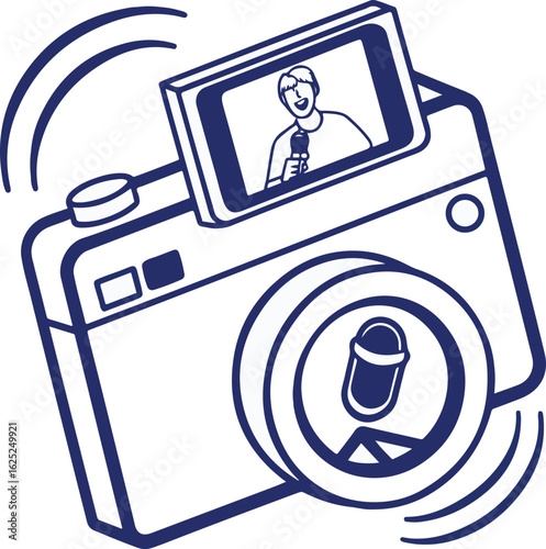Digital Camera with Vlogger on Screen – Content Creation Icon Illustration