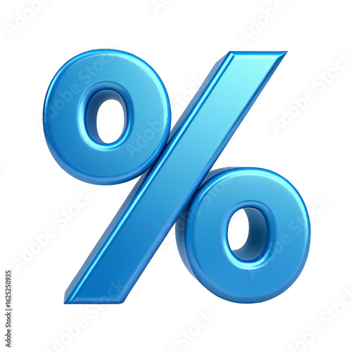 Blue metallic 3d percent symbol isolated on transparent background
