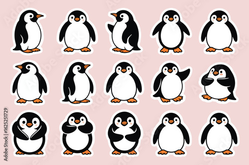 Adorable cartoon penguins in various poses