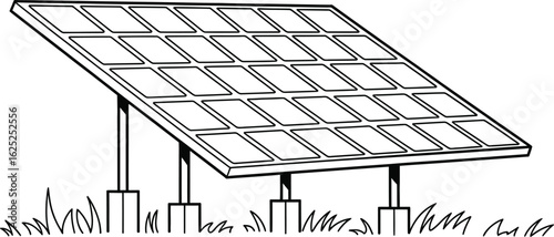 Sketch of a solar panel system on a grassy field