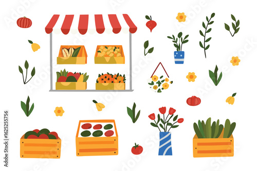 Fresh Market Delight: An illustration that celebrates the vibrancy of a local market, showcasing an array of fresh produce. Each detail conveys the vitality and color.