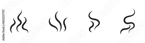 Monochrome Smoke Icons – Simple Aroma Line Art Set .Smoke Icons . Wavy Smoke Vector Icons