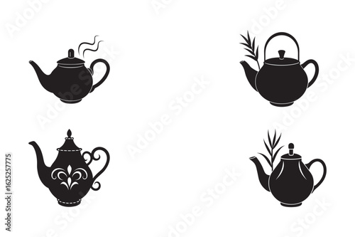 silhouette of tea pot set bundle on the white background