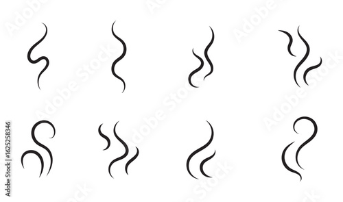 Steam Smoke flat icon set. Aroma smell symbol. Vector