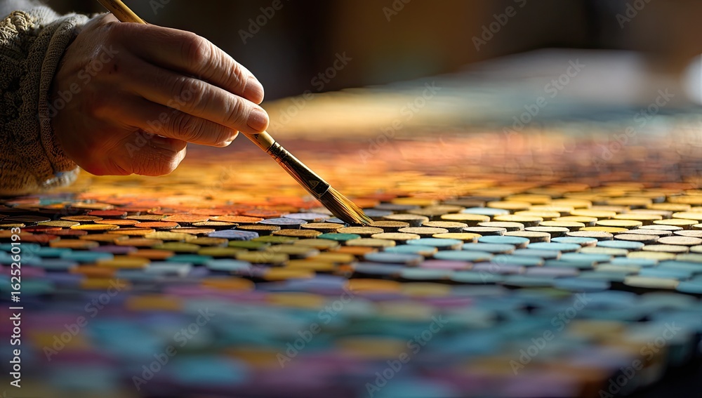 Obraz premium Close-up of artist's hand painting a mosaic