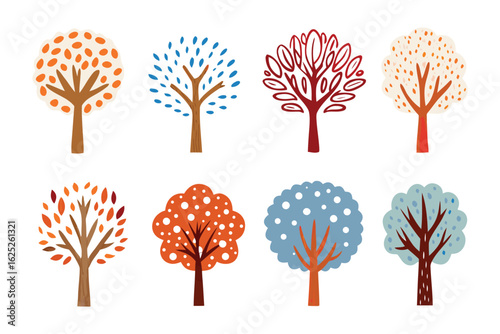 Whimsical Tree Collection: A vibrant assortment of stylized trees, each a unique expression of nature's artistry, arranged in an eye-pleasing pattern, offering a touch of enchantment and elegance.