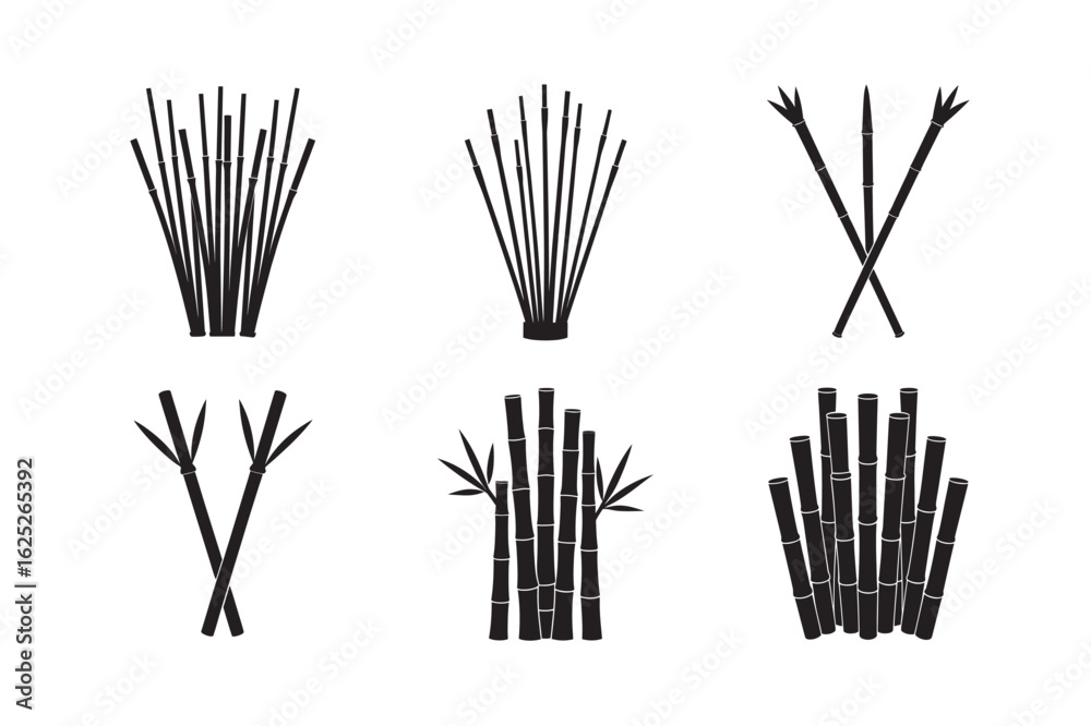 Fototapeta premium silhouette bamboo sticks forming a small fence set bundle on the white background