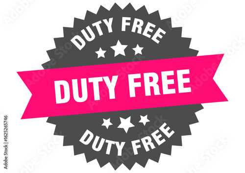 duty free. duty free round pink label isolated on transparent background