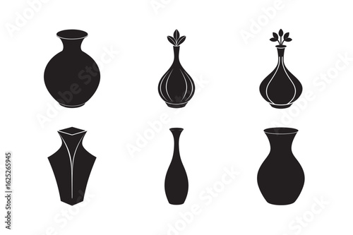 silhouette amphora style vase with twin handles set bundle on the white background