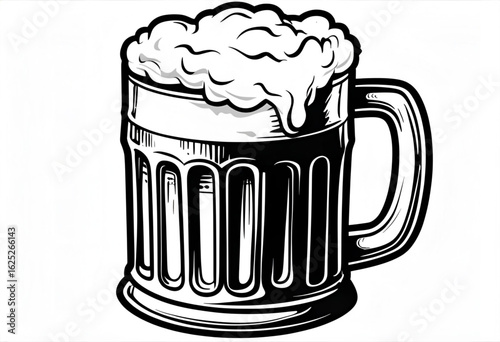 Beer mug silhouette vector illustration—classic black outline of a frothy pint, ideal for pub logos, Oktoberfest posters, bar signs, and beverage design themes.