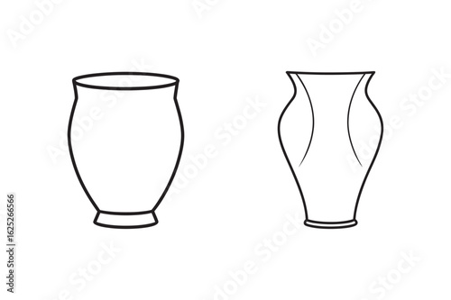 line art amphora style vase with twin handles set bundle on the white background