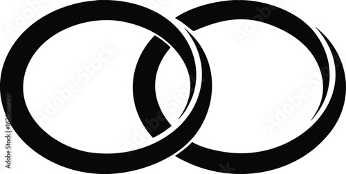 Two Overlapping Wedding Bands Silhouette Vector – Black Rings Icon Illustration

