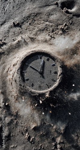 Wallpaper Mural A clock buried in dark, sandy soil, time obscured by the earth Torontodigital.ca