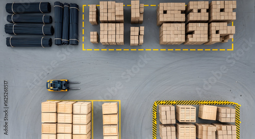Aerial View of Warehouse Logistics Efficient Material Handling and Storage Optimization